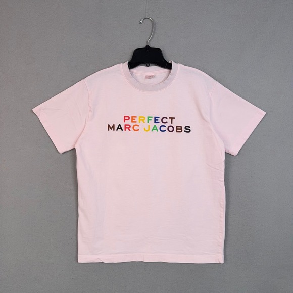 Marc Jacobs Tops - Marc Jacobs Shirt Adult Large Pink Rainbow Logo Perfect Pride GWP Graphic Tee